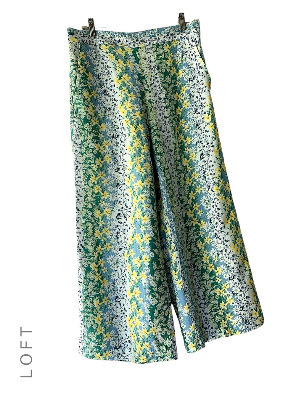 LOFT NWOT LINEN BLEND WIDE LEG FLORAL PULL-ON FLUID PANTS POCKETS | SMALL